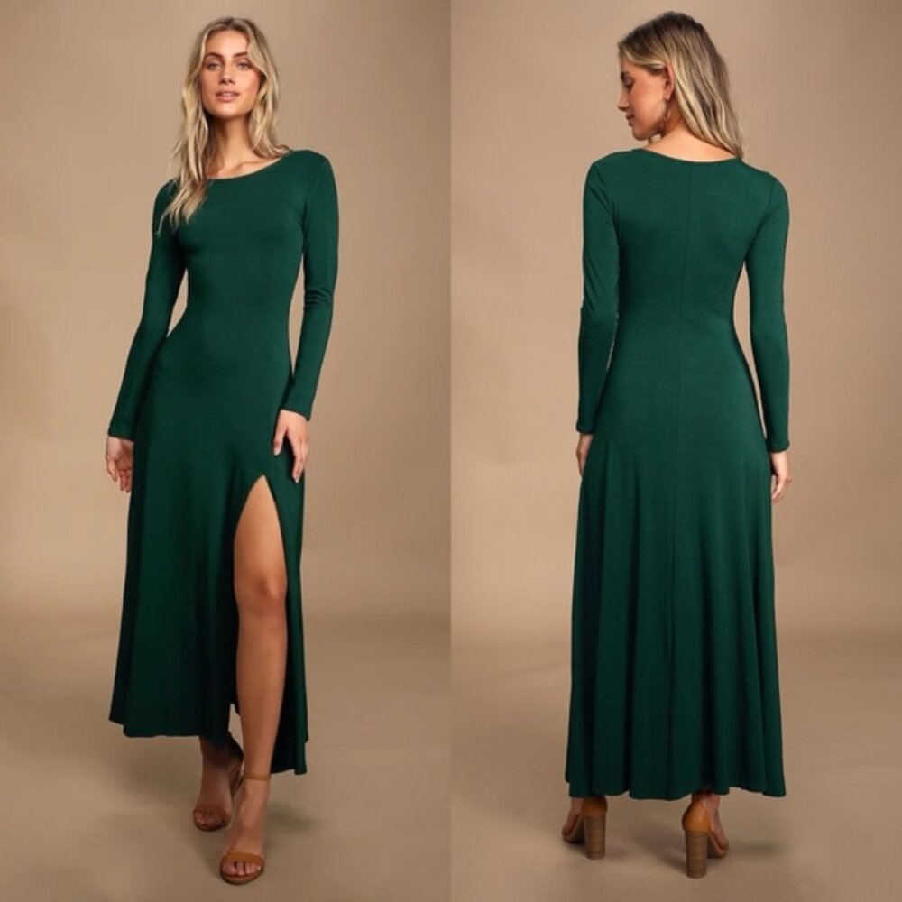 Lulus | Swept Away Forest Green Long Sleeve Maxi Dress